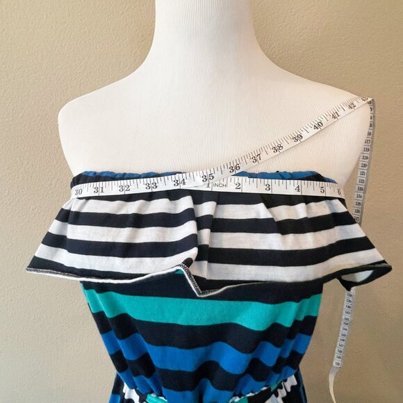 BCX Long Maxi Dress  Ruffled Halter Stretch Multicolor Horizontal Strip S - Picture 4 of 11